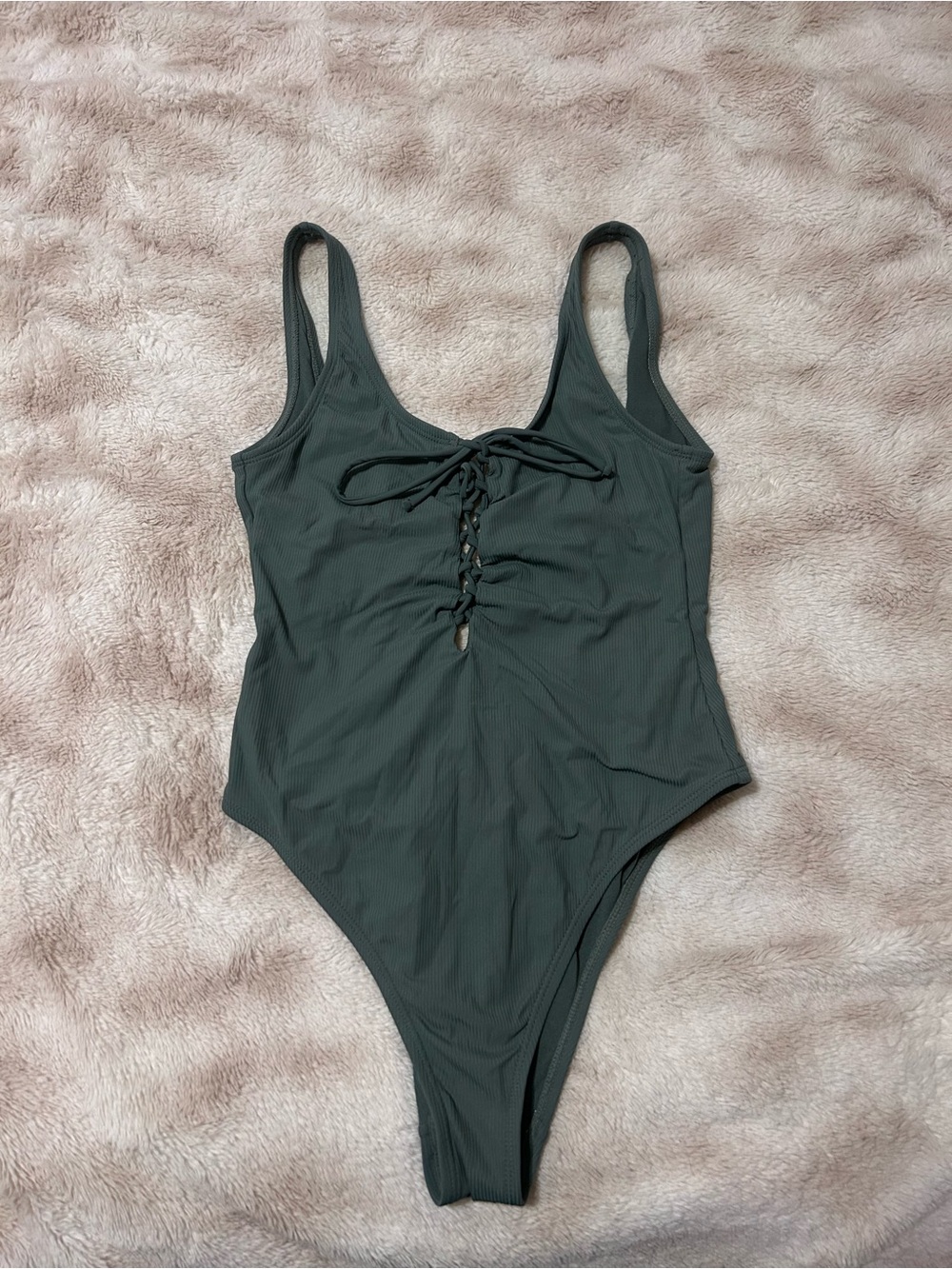 Xhilaration Lace-Up One-Piece Swimsuit in Dark Green